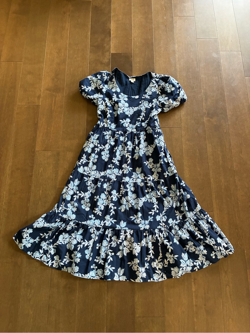J. Crew Navy Blue Floral Tiered Dress